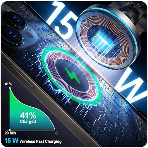 Experience Ultimate Driving Convenience with the Beser Mag Safe Car Mount Charger – 15 W Qi Wireless Charging for i Phone 15/14/13/12 Series, Powerful 4.13 lbf Magnetic Hold, Multi-Purpose Dashboard/Vent Phone Holder, Customizable 7-Color LED Lights, Premium Aluminum Design in Sleek Silver Finish