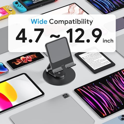 OMOTON 360-Degree Rotating Tablet Stand – Adjustable and Foldable i Pad Holder for Ultimate Versatility in Drawing and Viewing – Compatible with i Pad Pro, Air, Mini, and More – Modern Silver Design for Enhanced Workspace Aesthetics and Productivity