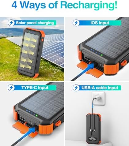 LATIMERIA 45800 m Ah Solar Power Bank – High-Capacity Portable Charger with QC 3.0 Fast Charging, USB-C Connectivity, and Eco-Friendly Solar Technology for i Phone, Samsung, Google Devices – Ultimate Reliability for On-the-Go Power Solutions