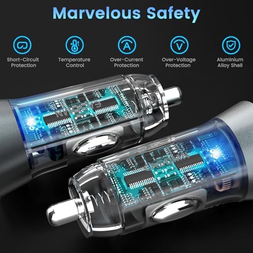 90 W Dual-Port USB C Fast Car Charger 2-Pack – PD 45 W & QC 45 W Quick Charge Adapter for Samsung Galaxy S25 Ultra, i Phone 15, and More – Ultimate Compatibility & Safety Features for Efficient On-the-Go Power