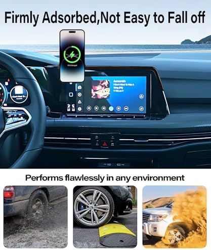 VW GTI & Golf R 2022-2024 Premium Car Phone Holder with 15 W Fast Wireless Charging – 360-Degree Rotational Mount for 8.25-10 Inch Screens – Hands-Free Clip for Enhanced Safety and Convenience – Durable, Versatile Design for Daily Use and Seamless Compatibility with Multiple Phone Models