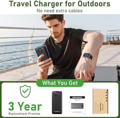 Ultimate Dual 10,000 m Ah Fast Charging Power Bank with Integrated Cables – Versatile Portable Charger for i Phone, Android, and More – 22.5 W High-Speed Charging with 4 Outputs, Airline-Approved Safety Features, Perfect Travel Companion for All Your Devices
