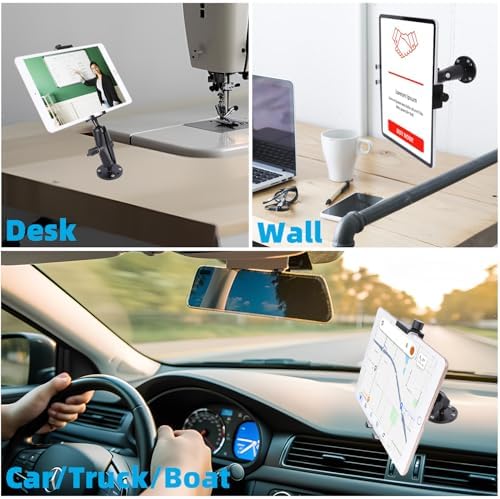 Premium All-Aluminum Tablet Holder with Heavy-Duty Drill Base – Versatile Mount for i Pad Pro, Samsung Galaxy Tab & More (4.7″-15″) – Ideal for Cars, Trucks, Boats, and Workspaces – Adjustable Viewing Angles for Enhanced Productivity and Entertainment