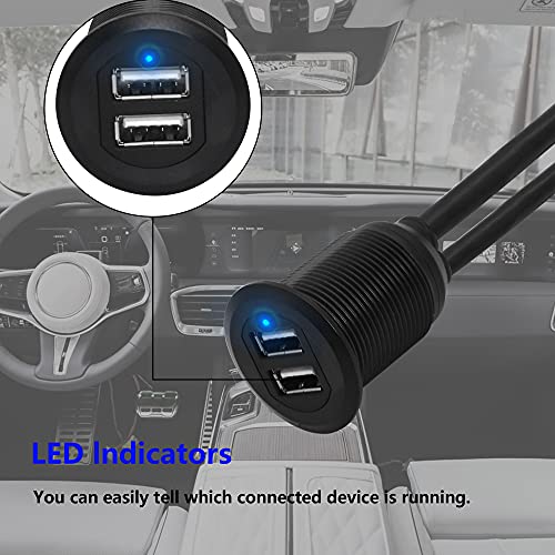 Sin Loon 3.3 FT Dual USB 2.0 Flush Mount Extension Cable – Premium AUX Charging Solution for Cars, Trucks, Boats & Motorcycles – Effortless Data Transfer & Device Connection with Waterproof Design – Ideal for Dashboard Installation