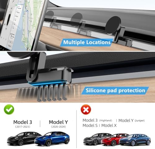 15 W Wireless Fast Charging Magnetic Phone Mount for Tesla Model Y & Model 3 – Ultimate Holder for i Phone 12-16 & Android Devices, Includes 5 ft USB-C Cable, Perfect for Safe Navigation and Hands-Free Use – Modern Tesla Accessory