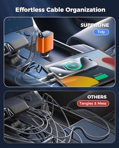 2025 SUPERONE 69 W Retractable Car Charger – Fast Charging Dual-Port Accessory for i Phone 16/15/14/13/12 & Samsung Devices, Tangle-Free Design, Ideal Gift for Men & Women, Essential Car Travel Companion