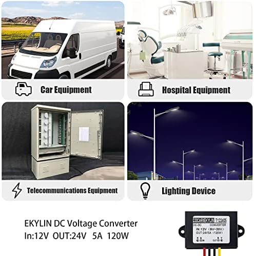 Heavy Duty Waterproof 24 V to 12 V DC Power Converter – 5 A 60 W Versatile Adapter for Vehicles, Marine, and Solar Applications by EKYLIN Power Accessories – Reliable, Durable, and Efficient Power Solution for Every Outdoor Adventure