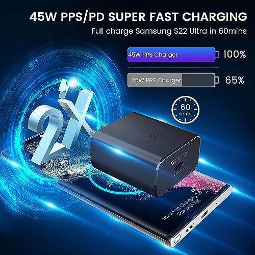 SCRUAK 45 W PPS Ultra Fast USB-C Charger for Samsung Galaxy S24/S25 Series – Dual Wall & Car Charging Solution with 10 FT & 3.3 FT 5 A Type C Cables – High-Speed Compatibility for Note 20/10+ and More
