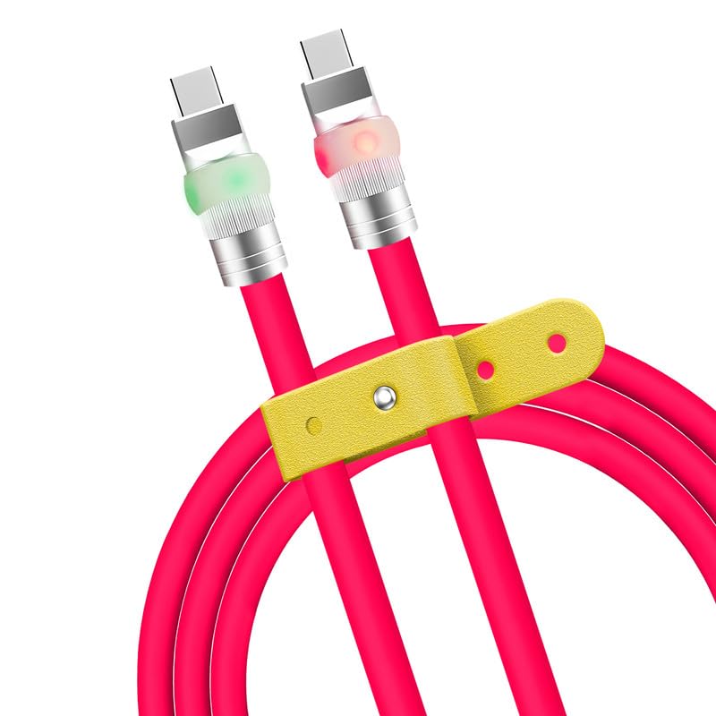 Vibrant Neon Chubby Type-C Charging Cable – Ultra-Durable Silicone with Fast Charge UFO Design, 4.9 FT Length, LED Light-Up Feature for Enhanced Visibility and Multi-Device Compatibility