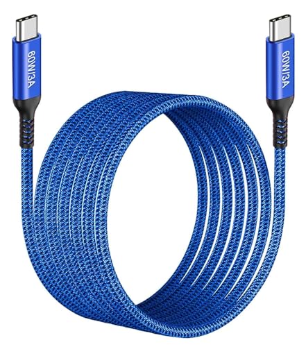 Awnuwuy 60 W USB C to USB C Charger Cable 15 ft – Fast Charging & Data Transfer for i Phone 15, Samsung Galaxy S23, Pixel 7, Mac Book – 2 Pack of Durable, High-Performance Type-C Cords for Ultimate Versatility and Connectivity