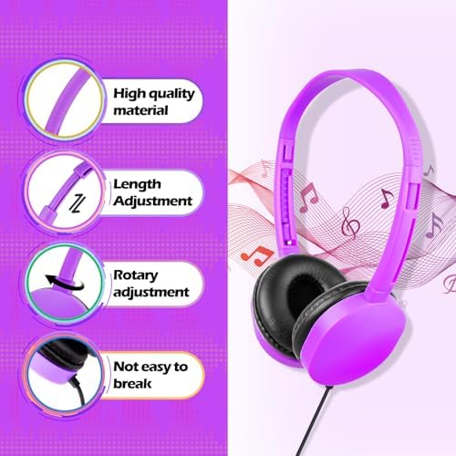 Bulk 20-Pack Adjustable Wired Headphones for Kids – Durable Classroom Earphones with 3.5 mm Jack, Perfect for Schools, Libraries, and Museums – Engaging Mixed Color Design for Enhanced Focus and Learning Engagement
