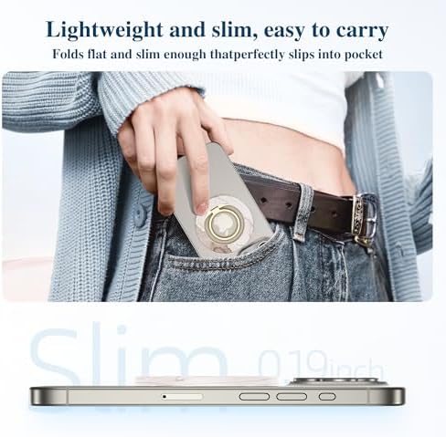 Discover the GVIEWIN Magnetic Phone Ring Holder: A Cutting-Edge 360° Rotatable Kickstand for Mag Safe Devices – Perfectly Tailored for i Phone 16 Pro Max/Plus, 15, 14, and 13 (Elegant White Finish) – Unmatched Stability and Hands-Free Viewing Experience Upgrade your smartphone usage with this premium accessory that not only enhances grip but also transforms your device into a versatile stand for effortless video calls and streaming. Featuring a robust magnetic attachment for secure hold, this stylish phone ring holder is engineered for seamless integration with Mag Safe technology. Experience the freedom of adjustable angles, allowing for convenient portrait or landscape modes, perfect for navigation or entertainment on-the-go. Its sleek white design not only ensures durability but adds a sophisticated touch to your device. Elevate your everyday smartphone experience with the GVIEWIN Magnetic Phone Ring Holder – where functionality meets elegance.