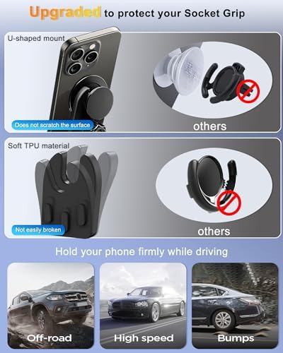 Pop Socket-Compatible Car Phone Mount – Advanced Dashboard & Windshield Holder with Robust Suction Technology for All Smartphones – 360-Degree Rotation for Optimal Hands-Free Navigation & Enhanced Driving Safety – Sleek, Modern Aesthetic for Today’s Vehicles – Effortless One-Handed Adjustments