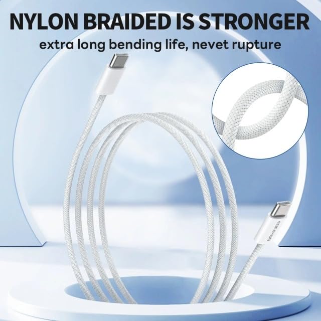 Optimize Your Charging Experience: Premium 60 W USB C to C Cable – 4 ft Durable Nylon Braided Fast Charging Solution for All USB-C Devices – Sleek White Design for Mac Book, i Pad Pro, Galaxy S25, S24, S22 – Tangle-Free and Built to Last