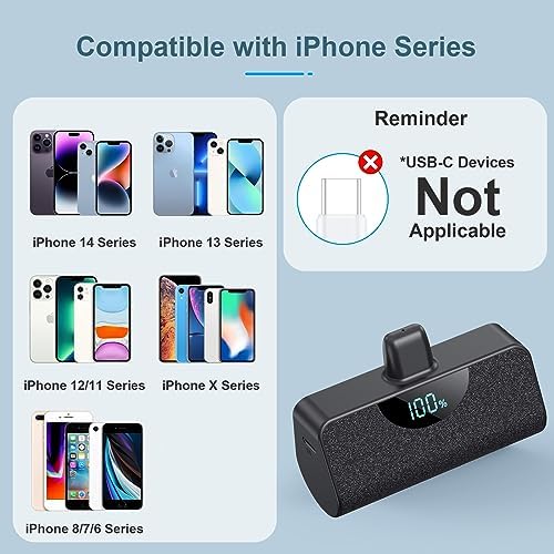 Ultra-Compact 5200 m Ah Power Bank for i Phone – 20 W PD Fast Charging Mini Portable Charger for i Phone 14 Pro Max/14/13/12/11/XR/X/8/7/6/SE – Lightweight Battery Pack with Intelligent Charging Technology for On-the-Go Power