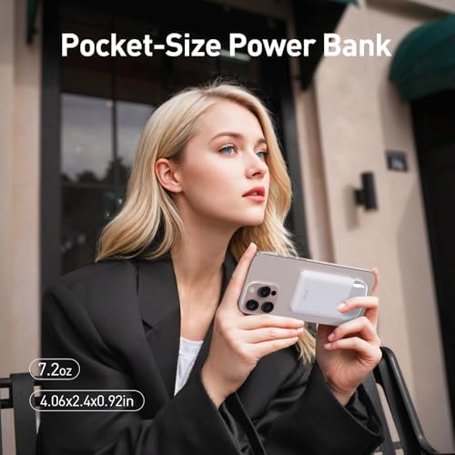 Ultra-Slim 10,000 m Ah Magnetic Power Bank – 40 W Fast Charging Mini Charger for i Phone 16/15 & Samsung Galaxy S25 – Lightweight Ergonomic Design with Built-in USB-C Cable for Seamless On-the-Go Mobile Charging – Unmatched Versatility for Daily Use and Travel Efficiency