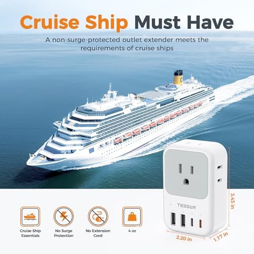 TESSAN 20 W USB-C Fast Charger Block – Compact Multi-Device Power Adapter with 4 AC Outlets & 4 USB Ports for Effortless Home, Office, and Travel Charging Solutions – Foldable Plug for Maximum Portability and Convenience