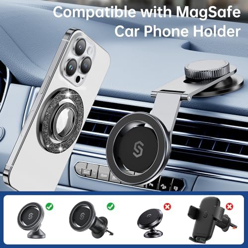 Syncwire Glamorous Magnetic Phone Grip for Mag Safe – Chic Black Diamond Ring Holder & Versatile Rotatable Kickstand – Perfectly Compatible with i Phone 15 Pro Max, 14, 13, 12 & All Android Devices – Secure, Stylish, and Multifunctional Phone Accessory