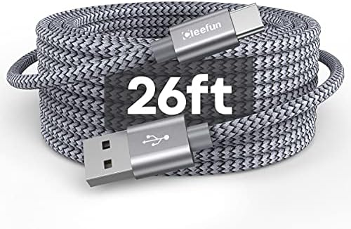 CLEEFUN 26 ft Long USB C Charging Cable – Premium Nylon Braided USB A 2.0 to Type C Cord for Fast Charging & Data Transfer, Ideal for PS5 Controller, Nintendo Switch, Galaxy Note, and USB-C Devices – Unmatched Durability and Flexibility