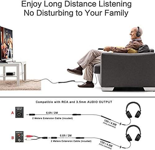 Elevate Your Listening Adventure with SIMOLIO 21.6 FT Over-Ear Headphones – Exceptional Sound Clarity, Built-In Microphone, Adjustable Volume Control & Travel-Friendly Fold-Flat Design for Ultimate Comfort – Perfect for TV Viewing, Gaming, and Music Enjoyment with RCA & 3.5 mm AUX Compatibility