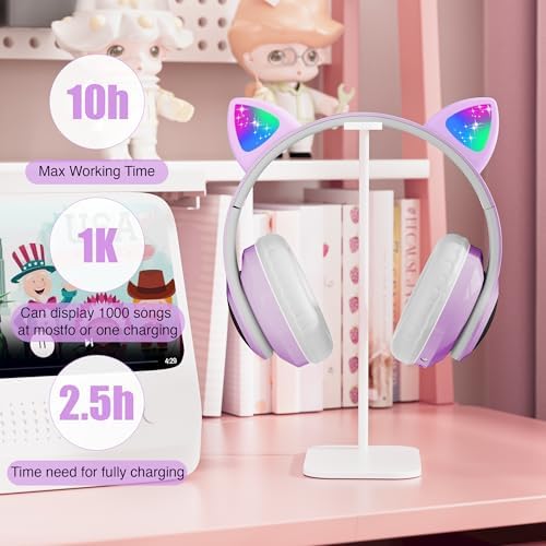 Playful Cat Ear Bluetooth Headphones for Kids – Foldable Over-Ear Design with LED Lights, Safe Listening Volume Control, Built-in Microphone, and Multi-Device Connectivity – Ideal for Music, Movies, and Gaming on i Phones, i Pads, Smartphones, and More!