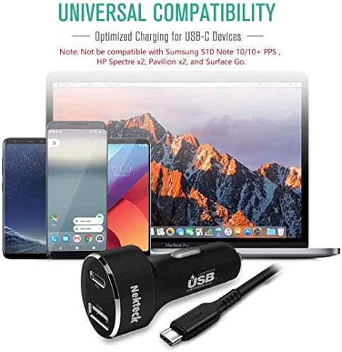 Nekteck 45 W Type C Car Charger with USB-A Port – Dual-Port Fast Charging Adapter for i Phone, i Pad, Mac Book, Galaxy & Google Pixel – Includes 3.3 ft Type C Cable – Compact and Travel-Friendly Design for Ultimate Convenience on the Go