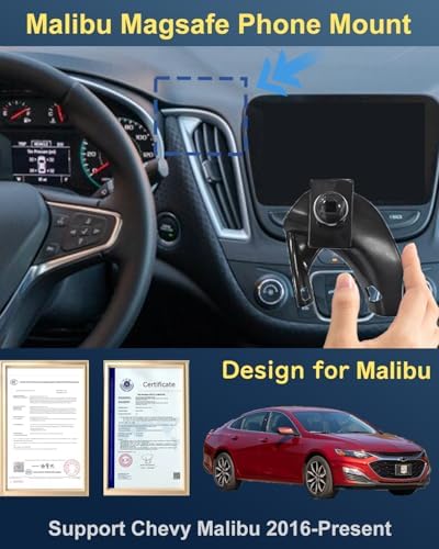 Chevy Malibu 2024 Custom Fit Phone Mount with 15 W Fast Wireless Charger – Premium Magnetic Smartphone Holder for All Cell Phones, Effortless Installation & Enhanced Driving Safety Accessory