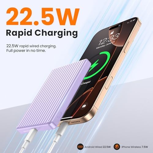 Magnetic 10000 m Ah Ultra-Slim Power Bank – 20 W Rapid Wireless Charger for i Phone 12/13/14/15 Pro Max – Compact & Lightweight Design with Enhanced Safety – Ideal for Quick On-the-Go Charging Solutions