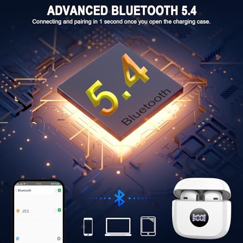 Unleash Premium Sound with Jxrev 2025 Wireless Earbuds – Advanced Bluetooth 5.4 Tech for Effortless Connectivity, Hi-Fi Stereo Audio for Unmatched Clarity, IP7 Waterproof Design for Ultimate Protection, 40-Hour Playtime for All-Day Listening, Enhanced 4-Mic Noise Cancellation for Crystal-Clear Calls, LED Battery Life Indicator for Convenience, Perfect for Active Lifestyles and Daily Use