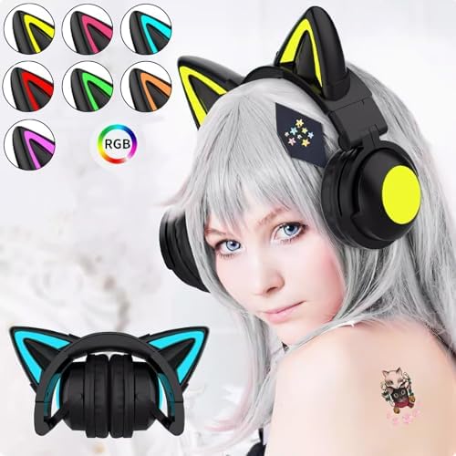 Cute Cat Ear LED Bluetooth Headphones – Stylish Over-Ear Wireless & Wired Audio Headset for Music Lovers, Perfect for Travel & Everyday Use (Black)