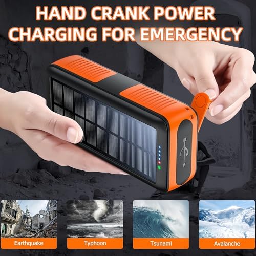 Ultimate Solar Power Bank 63200 m Ah – High-Capacity Portable Charger with Hand Crank, Dual Outputs, and 4 LED Flashlight Modes for Camping, Travel, and Emergency Use – Durable, Waterproof, and Fast Charging Compatible with All Devices