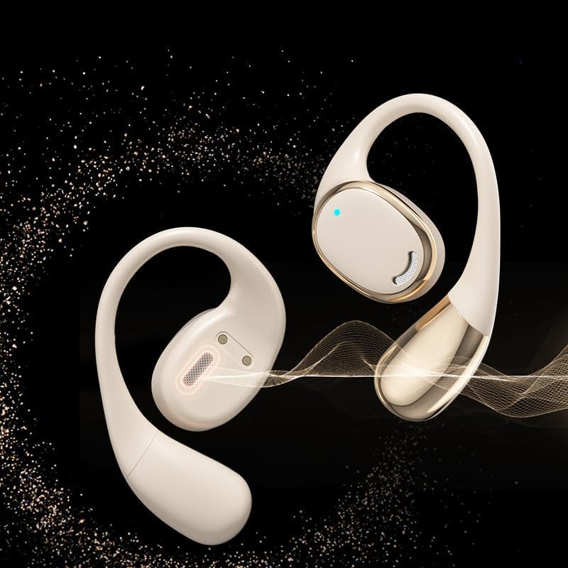 Unleash Your Fitness Potential with Open Ear True Wireless Bluetooth Earbuds – Advanced Air Conduction Technology for Unobstructed Awareness, 60-Hour Long Battery Life, and Sweat-Resistant Design – Ideal for Running, Gym Workouts, and Everyday Activities (Skin Color) – Experience Comfort and Clarity with Dual Mic Technology for Seamless Calls