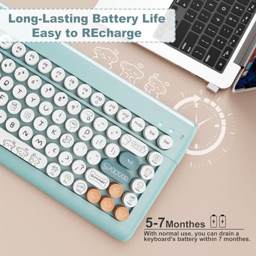 SADES Retro Wireless Bluetooth Keyboard for Mac, i Pad, i Phone, PC & Android – Multi-Device Connectivity & Portable Design with Vintage Round Keycaps – Perfect for Effortless Typing on the Go in Chic Pink