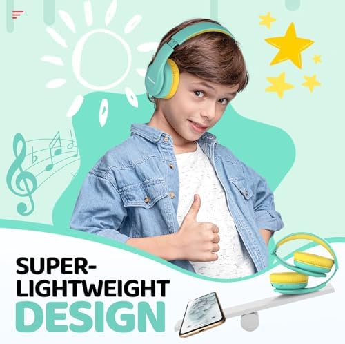 Kids Safe Sound Bluetooth Headphones – Lightweight Over-Ear Design with Volume Limiting (85/94 d B), 60-Hour Battery Life & Bluetooth 5.3, Built-in Microphone, Cozy Fit in Vibrant Blue – Ideal for Music, Audiobooks & Playtime with Enhanced Hearing Protection
