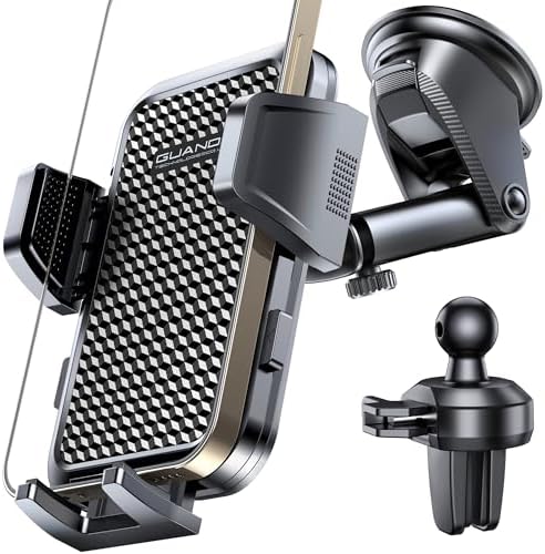 Ultimate Adjustable Windshield Phone Mount for Cars – Military-Grade Suction Cup Holder with Vent Hook, 360° Rotatable Design, Non-Slip Silicone Carbon Fiber for All Smartphone Models – Enhance Your Driving Safety & Hands-Free Convenience