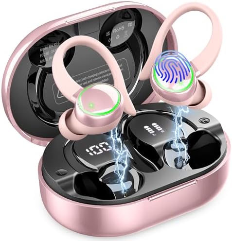 Elevate Your Fitness Experience with Premium Bluetooth 5.4 Wireless Earbuds – 50 Hours of Deep Bass Playback, Advanced ENC Noise Cancellation, and IP7 Waterproof Durability – Ideal for Gym Enthusiasts and Active Lifestyles with Secure Earhooks for Unmatched Comfort and Performance