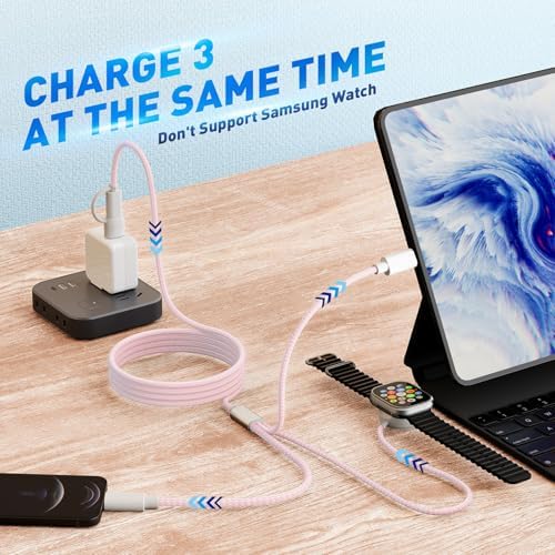 Ultimate 3-in-2 USB C Charging Cable for Apple Watch Ultra, SE & Series 1-8 – 4 FT Multi-Device Fast Charger in Stylish Gray – Sleek, Portable Solution for Effortless Power Anywhere – Streamlined Charging for Smartwatches and More