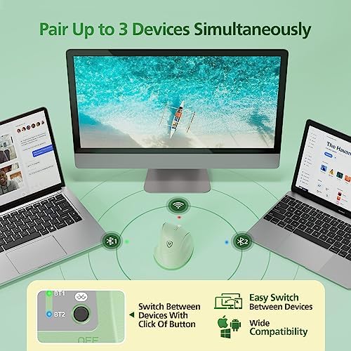 Revolutionize Your Workspace with the Green Ergonomic Wireless Mouse – Superior Vertical Design for Ultimate Comfort, Silent Clicks for Distraction-Free Focus, Long-Lasting Battery Life Powered by 1 AA Battery, Precision Control Up to 1600 DPI with USB Receiver Compatibility for PCs, Laptops, and Desktops