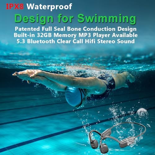 IHAO Ultra-Light Bone Conduction Bluetooth Headphones with Built-In MP3 Player – Open-Ear Ergonomic Earbuds for Active Lifestyles, Perfect for Cycling, Running, and Skiing – Sweat-Proof, Comfortable Fit with Exceptional Sound Clarity and Surround Awareness