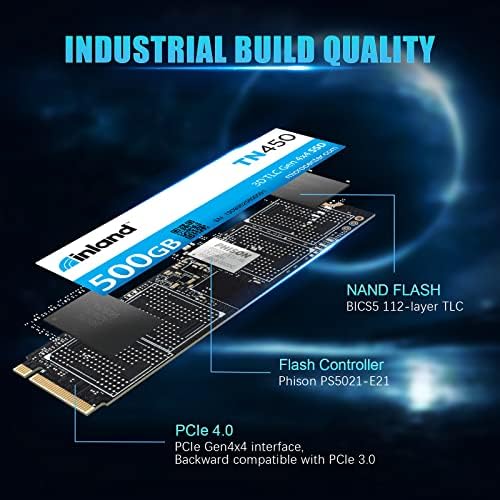 Elevate Your Performance with the INLAND TN450 500 GB NVMe M.2 PCIe Gen4 x4 Internal SSD – Unmatched 5,000 MB/s Speeds, 3 D NAND Technology for Ultimate Durability, Perfect Upgrade for Laptops & Desktops