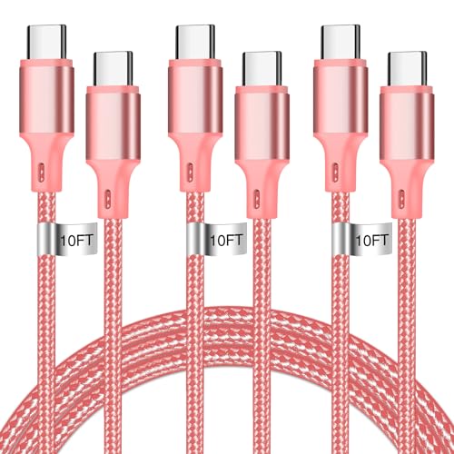 High-Speed 10 FT USB C to USB C Charger Cable – Durable Nylon Braided 3-Pack for Rapid 60 W Charging – Compatible with i Phone 15/16, i Pad Pro, Mac Book, Samsung & Google Devices – Sleek Black Design for Ultimate Flexibility and Reliability
