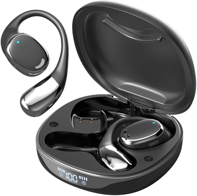 Unleash Your Fitness Potential with Open Ear True Wireless Bluetooth Earbuds – Advanced Air Conduction Technology for Unobstructed Awareness, 60-Hour Long Battery Life, and Sweat-Resistant Design – Ideal for Running, Gym Workouts, and Everyday Activities (Skin Color) – Experience Comfort and Clarity with Dual Mic Technology for Seamless Calls