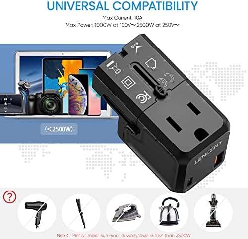 LENCENT Global Travel Power Adapter – Compact High-Speed PD 20 W & QC 3.0 Universal Charger for Seamless International Use – Lightweight Outlet Converter for US, UK, EU, Japan & More – Essential Fast Charging Solution for World Travelers
