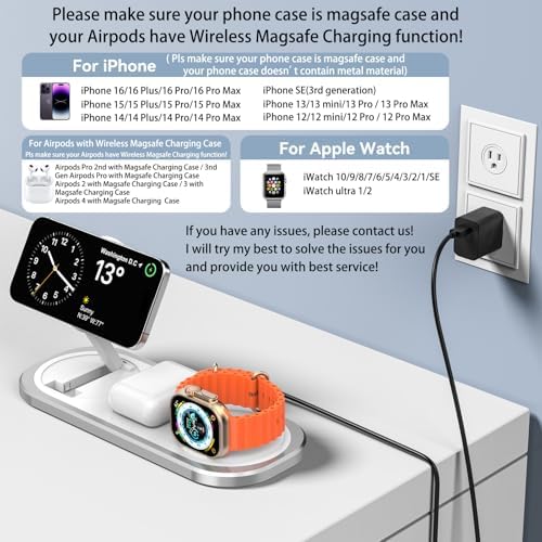 Ultimate 3-in-1 Wireless Charging Station for Apple Devices – Foldable & Portable Charger for i Phone 16/15/14/13/12 Series, Apple Watch Ultra/SE/6/5/4/3/2/1, and Air Pods Pro/2/3/4 – Fast, Efficient, and Travel-Friendly Design for Seamless Power Solutions