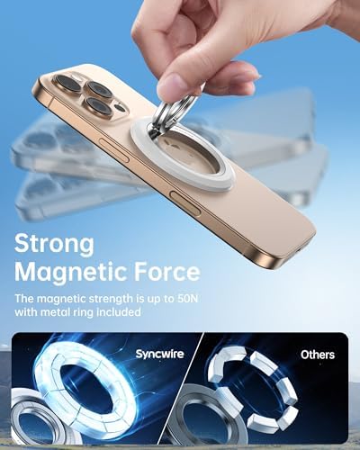 Syncwire Magnetic Phone Ring Holder – Titanium Alloy Kickstand for i Phone 12-16 Pro Max & Compatible Android Devices – Ergonomic Design, Enhanced Mag Safe Stability, Lightweight Grip for Ultimate Hands-Free Convenience