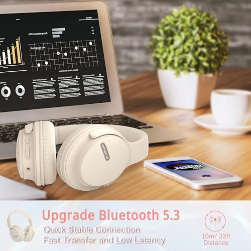 Transform Your Listening Journey with AMORNO Wireless Over-Ear Bluetooth Headphones – 68-Hour Playtime, Superior Hi-Fi Sound, and Ergonomic Foldable Design for Ultimate Portability (White) – Ideal for Music Lovers and Professionals on the Go