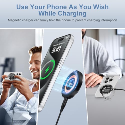 Fast Charging Magnetic Wireless Charger Pad for Samsung Galaxy & i Phone – Dual Pack 15 W High-Speed Charging Station with USB-C Cable, Compatible with Google Pixel & Motorola Devices – Compact, Anti-Slip Design for Home, Office, and Travel
