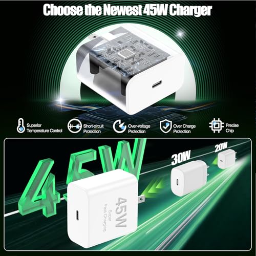 Super Fast 45 W USB-C Charger with 6 FT Cable for Air Pods 4 & Pro 2, i Phone 16/15 Pro Max, i Pad 10/11 & Samsung S25 Ultra | Compact, High-Speed Charging Block with Safety Features for Optimal Device Performance | Perfect for Travel & Everyday Use