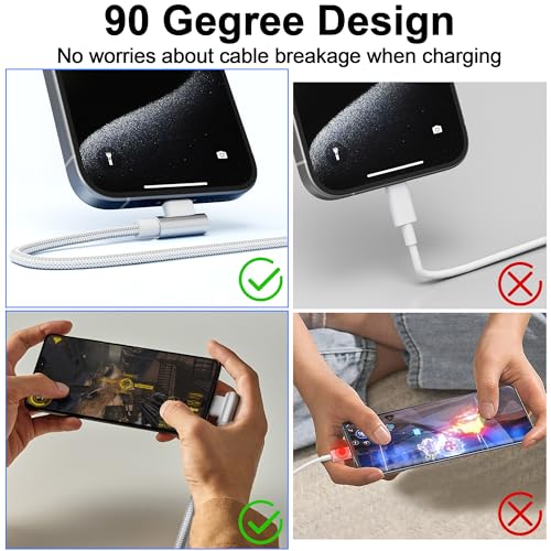 Maximize Device Efficiency with the 10 FT 4-in-2 Multi Charging Cable: Unmatched USB C & Lightning Compatibility for i Phone 15/14, Galaxy S23, and Apple Watch – Experience 100 W Fast Charging with Innovative 90-Degree Connector for Effortless Connectivity Across All Your Gadgets