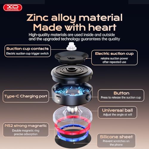 Electric Vacuum Magnetic Suction Phone Holder for Magsafe,360° Adjustable Magnetic Car Phone Mount,Foldable Portable Cell Phone Holder for iPhone 16/15/14/13/12 Series (Not Charge Phone) – Enhanced Compatibility and Speed